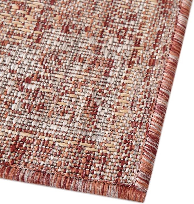 Unique Loom Outdoor Traditional Collection Area Rug - Valeria (10' x 13' Rectangle, Rust Red/ Ivory)