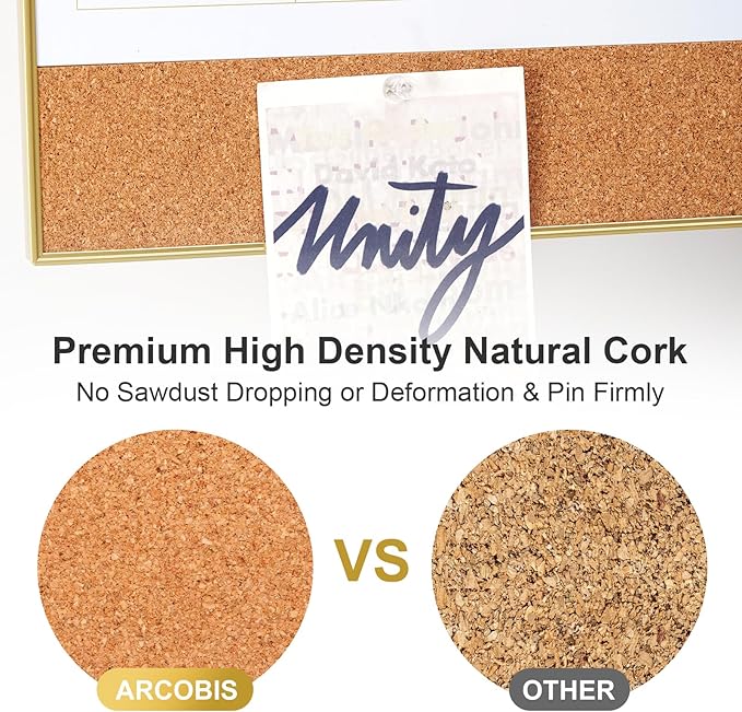 ARCOBIS Dry Erase Calendar Whiteboard Cork Board Combo, 24"x18" Magnetic White Board Calendar Dry Erase for Wall, Gold Frame Monthly Combination Board for Office, Home, School