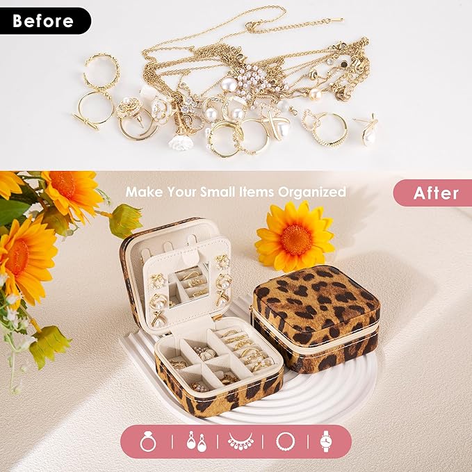 Leopard Print Jewelry Box, Cheetah Travel Jewelry Case for Women Girl, Animal Small Jewelry Organizer, Birthday Graduation Gift