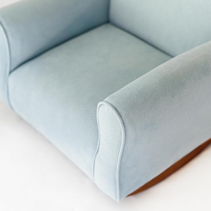 Toddler Personalized Armchair, Kids Upholstered Rocking Chair with Personalization, Toddler Chair with Personalized Name, Comfy Child Armchair, (Light Blue Suede, Rockers)