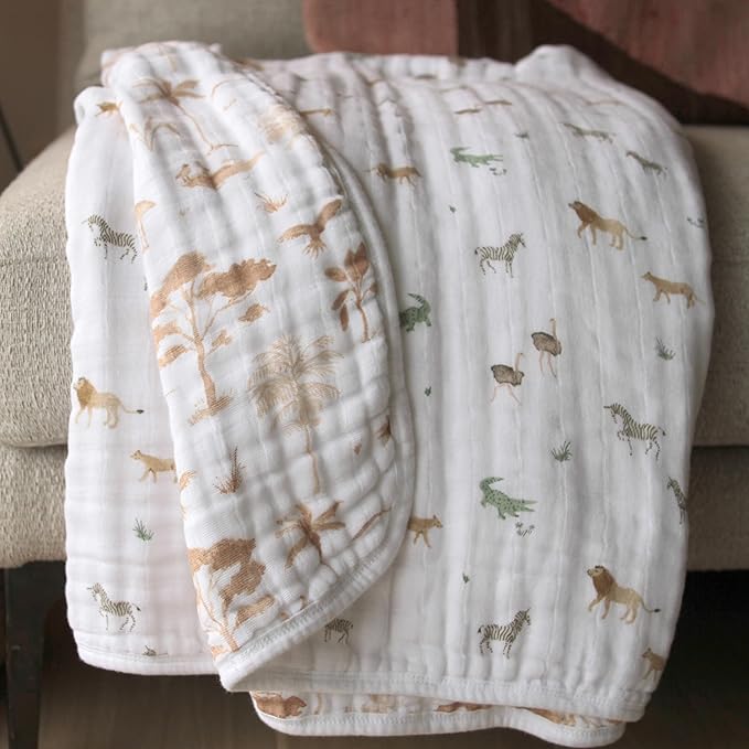 aden + anais 100% Organic Cotton Muslin Baby Blanket Crib Bedding for Newborn Baby and Toddler, Nursery Blanket for Boys and Girls, Baby Registry and Shower Gift, Safari Dreams