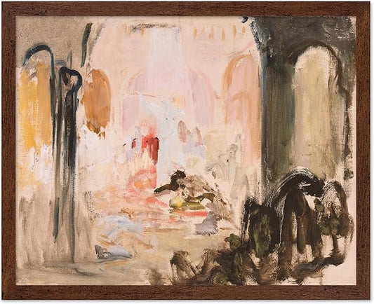 Poster Master Vintage Abstract Poster - Retro City Landscape Painting Print - City Art - Moody Art - Modern Farmhouse Art - Aesthetic Art - Great Living Room or Office Decor, 8x10 Brown Framed