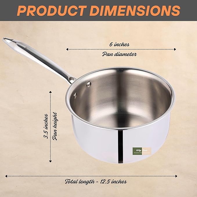 Triply Stainless Steel Saucepan with Lid, 1.3 Quart / 1250 ML, All Clad Induction Compatible Tri-Ply Heavy Duty Sauce Pans, Oven Safe, Thick Saucier Pan, Dishwasher Friendly