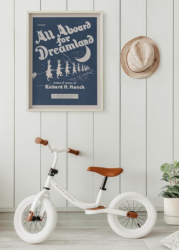 Poster Master All Aboard For Dreamland - Retro Children's Lullaby Print - Story Book Art - Bunny and Rabbit - Aesthetic Kid's Bedroom or Nursery Wall Decor - 11x14 UNFRAMED