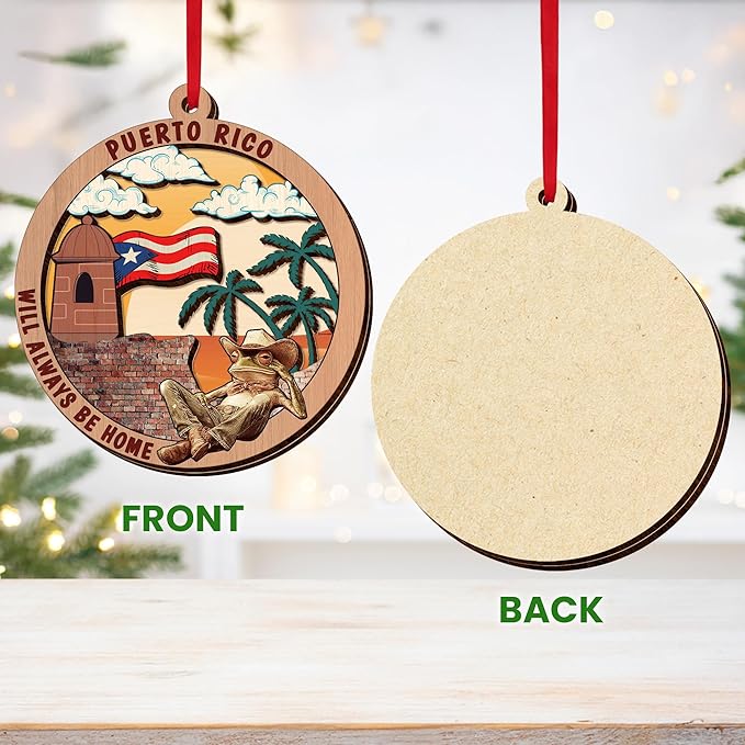 FLAGWIX Christmas Puerto Rico Gifts for Women Men - Wooden Ornaments 2025 for Tree Decorations - Puerto Rico Christmas Ornament for Home Decor, House Warming Gifts New Home, Friend Gift Ideas
