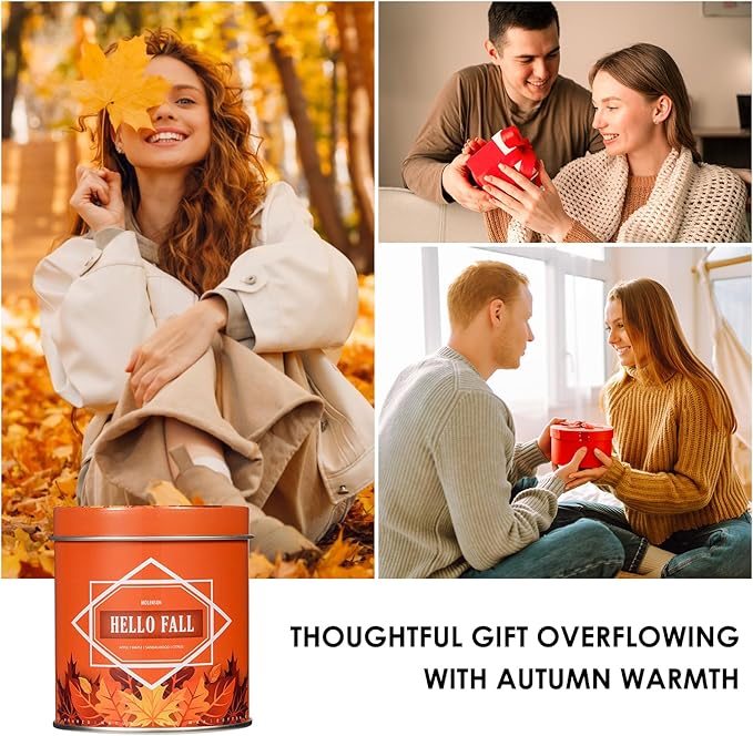 Fall Scented Candle – Hello Fall Soy Candle 9oz, 50 Hour Burn, Non-Toxic Autumn Decor, Holiday Gift for Women & Men
