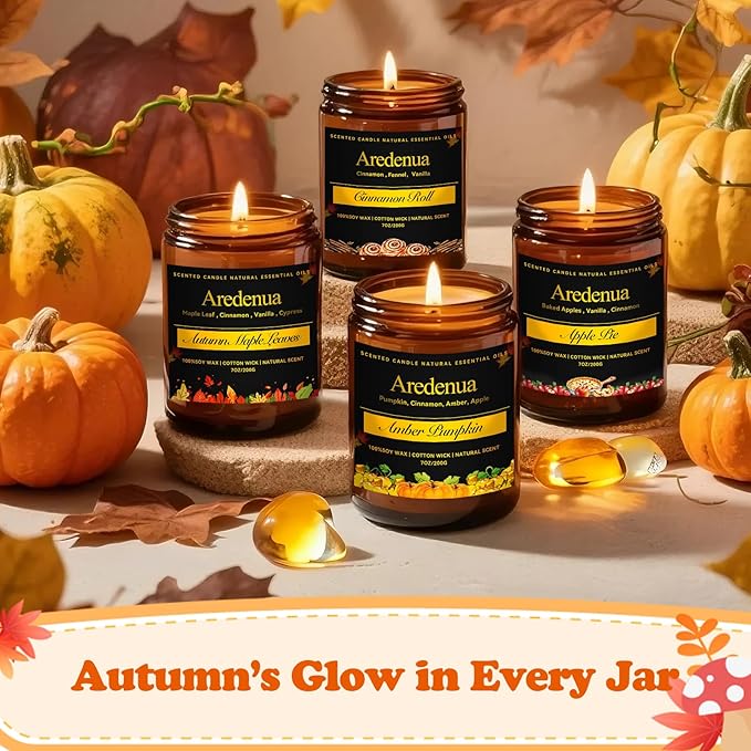 Fall Candle - Autumn Maple Leaves Candle | Autumn Scented Candles for Home, 7oz Autumn Soy Candles for Home Scented, 50 Hours Burn Time, Harvest Holiday/Halloween/Thanksgiving Fall Gifts for Women Men