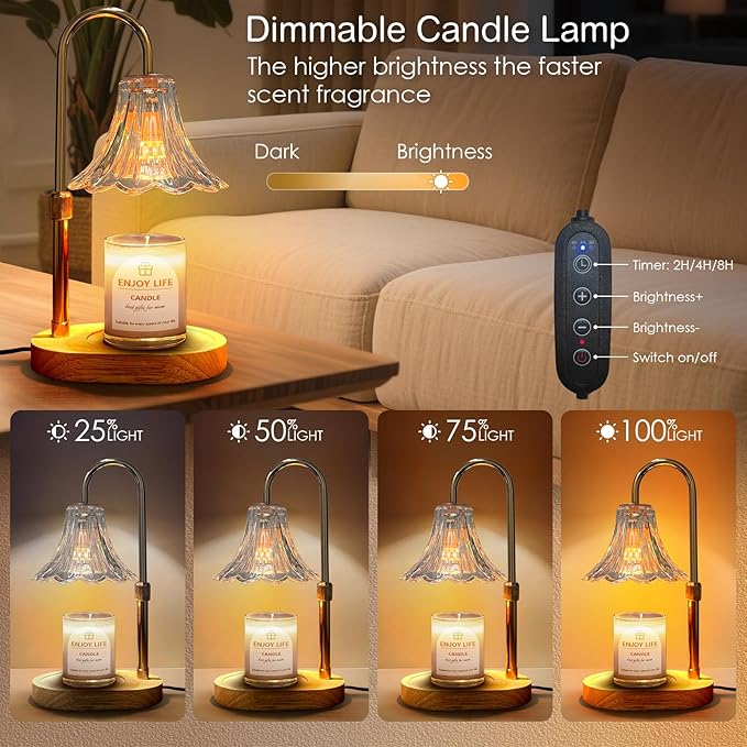 Candle Warmer Lamp with Timer: Birthday Gifts for Women Mom, Adjustable Height, 3 Timing Mode, 4 Level Dimmable Flower Candle Wax Melt Warmer with 2 Bulbs for Jar Candle House Warming Gifts Fall Decor