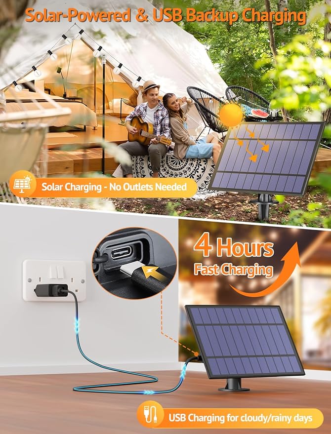 75FT(3x25FT) Solar String Lights Outdoor with Remote, Waterproof Dimmable 3 Modes Patio Lights with 30+3 LED G40 Bulbs for Balcony Yard-Black