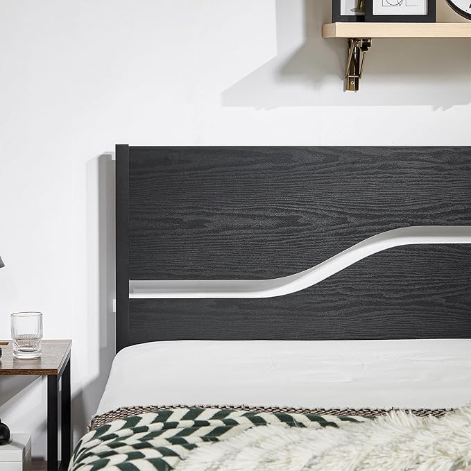 VECELO Twin Bed Frame with Wood Headboard, Solid and Strong Metal Support, No Box Spring Needed