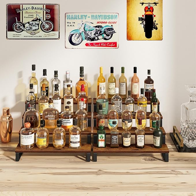 Giikin Set of 2 Wooden Display Stand Riser, 4 Tier Display Stand Perfume Organizer Stand Cupcake Stand Holder, Tiered Display Stand Risers Display Shelf for Home and Shop