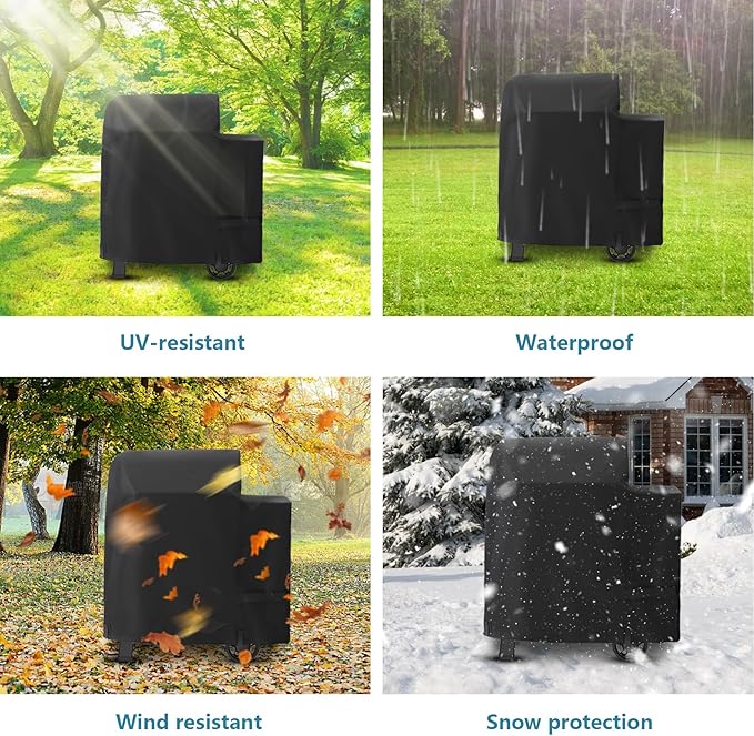 Grill Cover for Weber Searwood 600 Pellet Smoker, 47" Heavy-Duty 600D Waterproof Grill Cover with Adjustable Straps