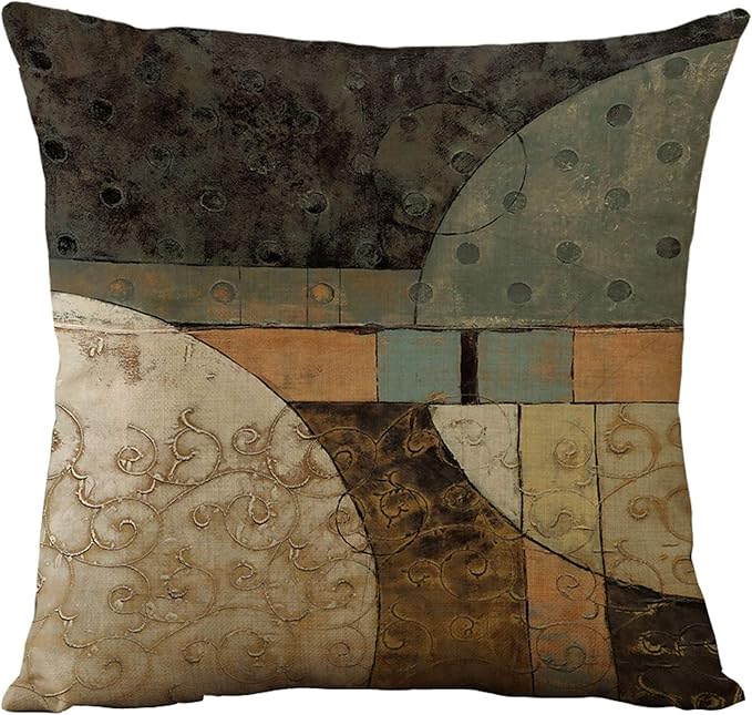 WOMHOPE Set of 4 Vintage Geometric Decorative Throw Pillow Covers Pillow Cases Cushion Cases 18 x 18 Inch for Living Room,Couch and Bed (Brown)
