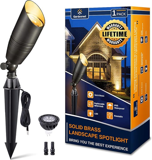 Landscape Spotlights Low Voltage - Brass 12V Outdoor Uplight LED, Wired Spot Lights IP65 Waterproof, Antique Bronze for Exterior Garden Yard Tree House with 5W 2700K Warm White MR16 Bulb