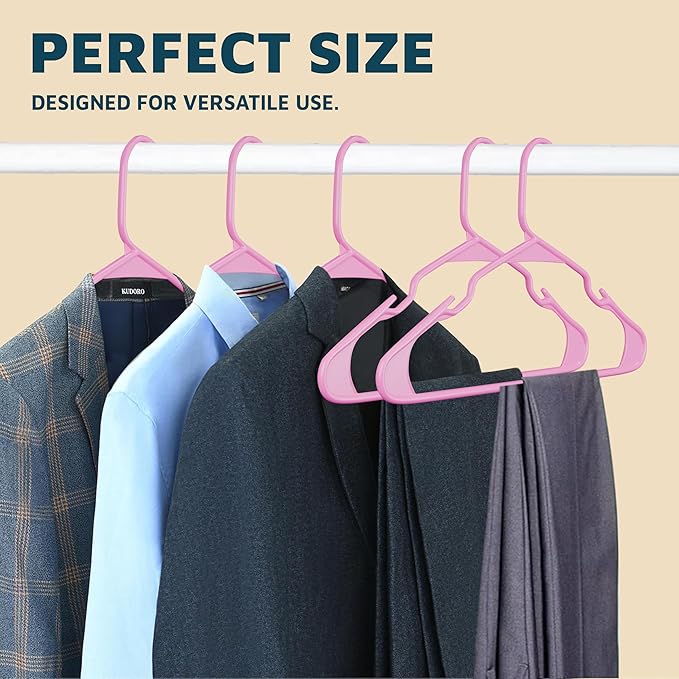 Plastic Clothes Hangers – Heavy Duty Hanger Set, for Organizing Clothes, Dresses, and Coat, Holds Up to 5 lbs, Space-Saving Hangers with Non-Slip Shoulder Grooves, Pack of 20, Pink