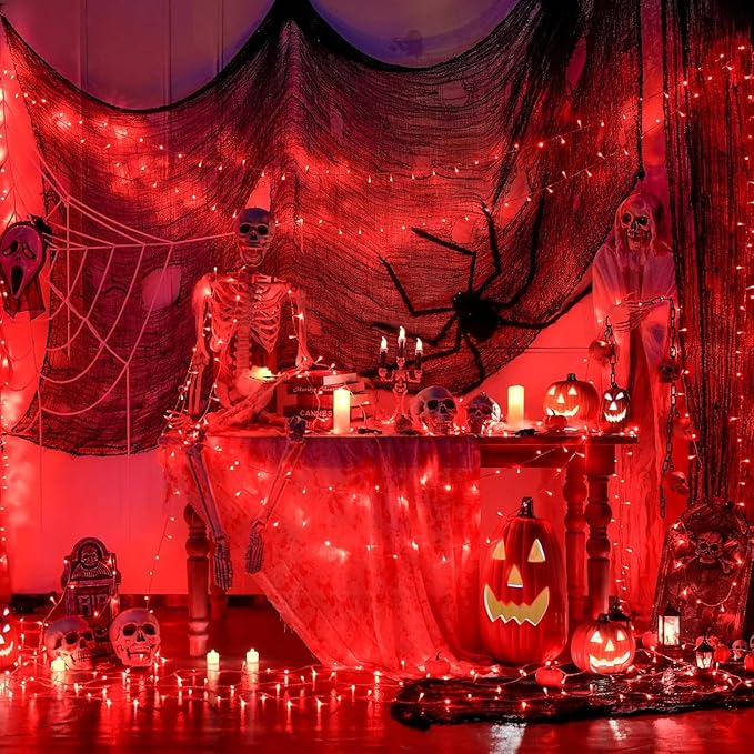 JMEXSUSS 500 LED Red Halloween Lights Indoor Outdoor, 163 FT Clear Wire Red Christmas String Lights Plug in, 8 Modes Christmas Tree Lights Outdoor Waterproof for Tree Bedroom Room Halloween