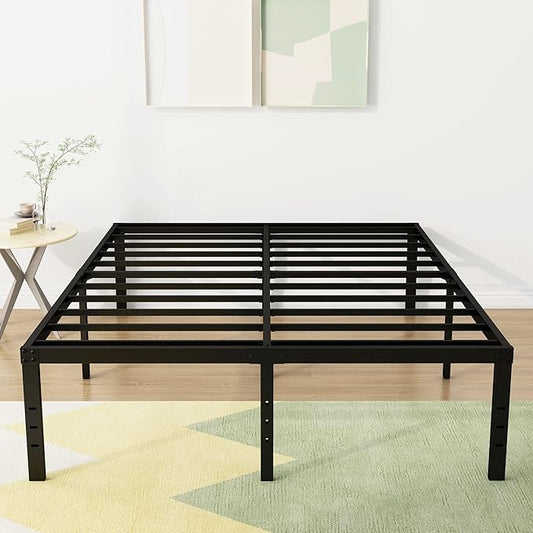 18 Inch Queen Bed Frame Heavy Duty Metal Platform No Box Spring Needed, Maximum Storage, Easy Assembly, Noise Free, Black