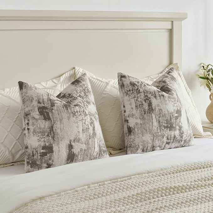 FUTEI Black White Decorative Throw Pillow Covers 20x20 Inch Set of 2,Soft Faux Cashmere Jacquard - Textured & Cozy Cushion Case,Modern Home Decor for Couch Bed Living Room