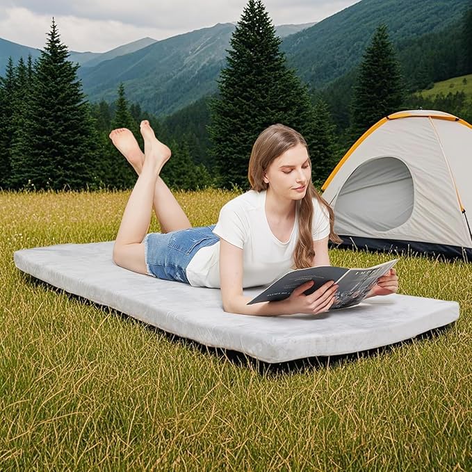 Memory Foam Camping Mattress - Portable Roll Up Sleeping Pad for Car, Tent, Cot & Floor - Waterproof, Comfortable & Compact with Travel Bag