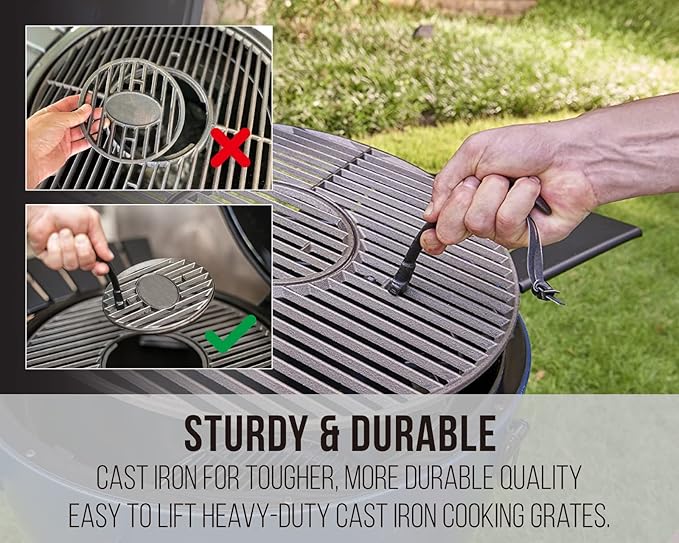 2Pack Barbecue Cooking Grids Gripper, Cast Iron Grill Grate Lifter Tool - Charcoal Grill Accessories Works for Weber Kettle Grill, Joe Classic Grill, Char-Griller Akorn Grill Grate, Easy to Move Grate