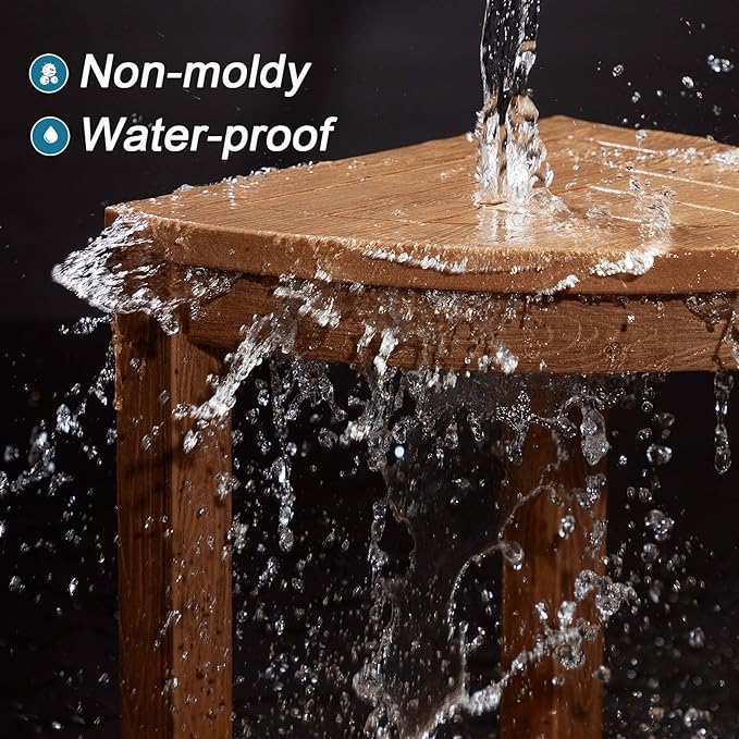 Corner Shower Stool for Shaving Leg, Waterproof Bathroom Shower Bench Seat for Inside Shower, Poly Lumber Plastic Shower Chair Seat, Shower Foot Rest with Adjustable Feet, Non-Slip, Brown