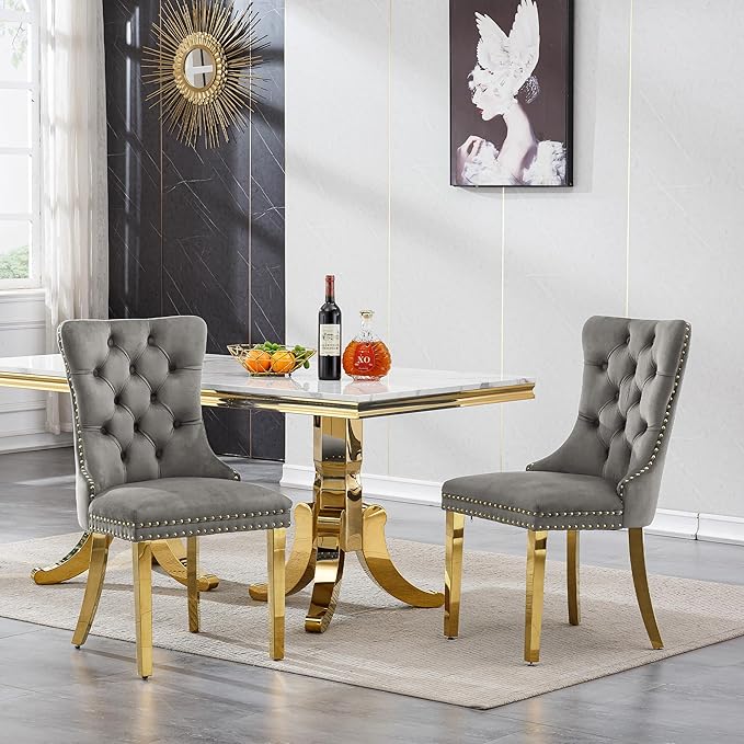 Goujxcy Faux Marble Dining Table Set for 4, Modern 5-Piece Dining Table Set with 4 Velvet Upholstered Chairs, 70" Large Long Faux Marble Kitchen Dining Room Table and Chairs with Stainless Steel Legs