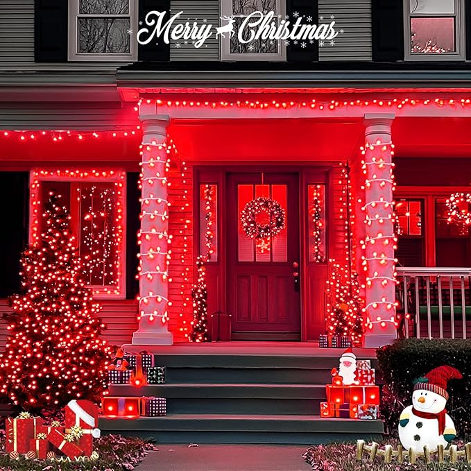 JMEXSUSS 500 LED Red Halloween Lights Indoor Outdoor, 163 FT Clear Wire Red Christmas String Lights Plug in, 8 Modes Christmas Tree Lights Outdoor Waterproof for Tree Bedroom Room Halloween