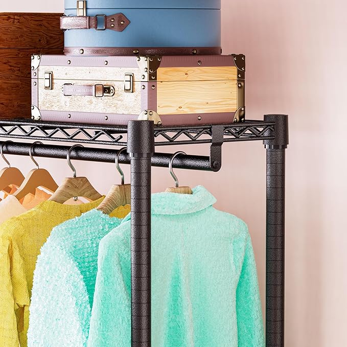 IZEUK Heavy Duty Clothes Rack with Drawers, Metal Freestanding Garment Rack for Hanging Clothes with 1 Rod & 2 Drawers, Adjustable Closet Wardrobe Organizer, 15.7" D x 35.5" W x 72.4" H, Dark Grey