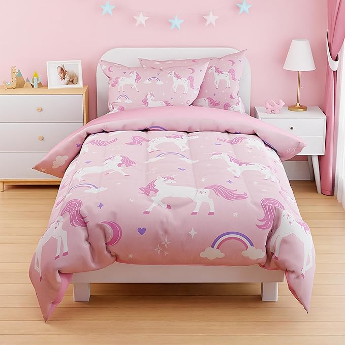 SANDJEST Unicorn Duvet Cover Sets Twin Size for Kids Girls, Include 1 Polyester Comforter Cover 68x86 Inches and 1 Pillowcase 20x26 Inches, Comforter Not Included, Gift for Christmas Birthday