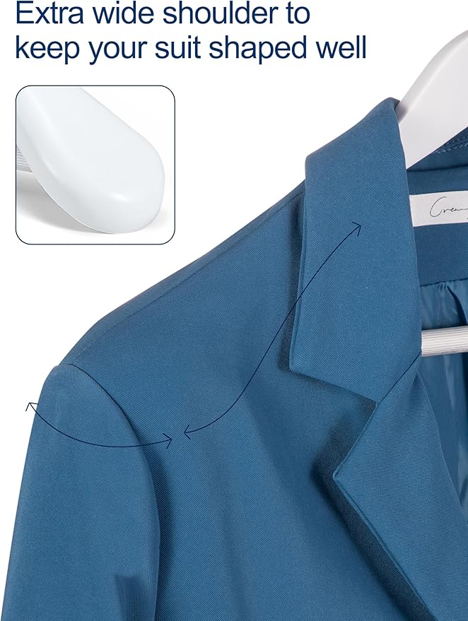 HOUSE DAY High-Grade Solid Wood Coat Hangers for Women, Wide Shoulder Wooden Hangers, Suit Hangers with Non Slip Pants Bar, Smooth Finish 360° Swivel Hook for Dress, Heavy Clothes Hangers 6 Pack White