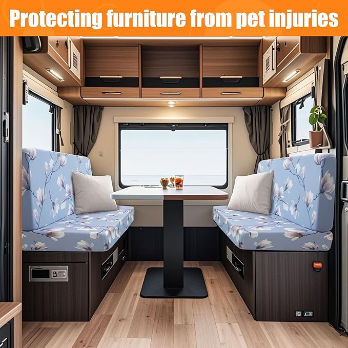 RV Dinette Cushion Covers - Stretchable Camper Cushion Slipcovers, 2 Backrest & 2 Bench Covers (Blossom)