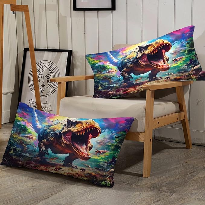 Kids 3D Dinosaur Comforter Set Twin for Boys Tie Dye Dino Bed Set for Boys Bedroom Decor Watercolor T-rex Bedding Set with 1 Comforter and 1 Pillowcase