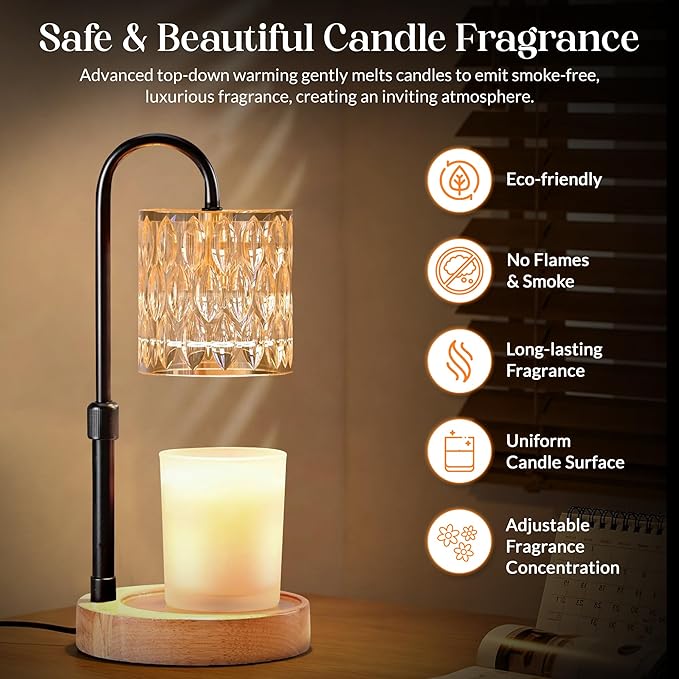 River's Edge Essentials Candle Warmer Lamp with Timer, Adjustable Height Dimmable, Wax Melt Warmer for Jar Candles, Birthday & Housewarming Gift, Fall Decor Includes 2 Bulbs, Black