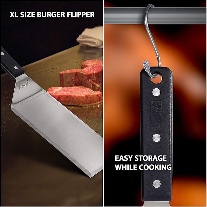 Turner 4x8 Stainless Steel Metal Griddle Spatula - Griddle Accessories 4 x 8 in Hamburger Turner Scraper - Pancake Flipper - Great for BBQ Grill and Flat Top Griddle - Commercial Grade