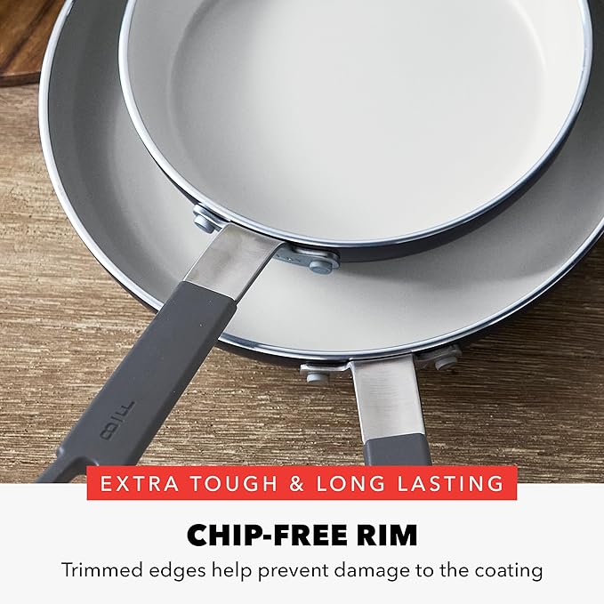 GreenPan x Bobby Flay 2 Piece- 8” and 10” Nonstick Frying Pan Skillet Set, PFAS-Free Diamond Ceramic, Induction Suitable, Stay-Cool Silicone Handle, Easy Clean Dishwasher & Oven Safe, Graphite