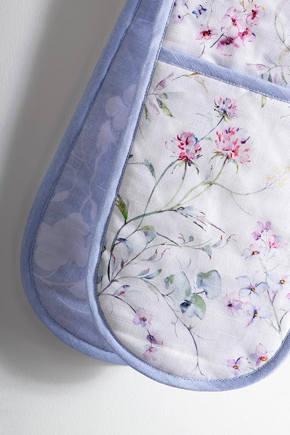 Maison d' Hermine Double Oven Mitts 100% Cotton 7"x35" Double Oven Mitt Heat Resistant BBQ Cooking Gloves with Loop, Baking, Grilling, Home, Kitchen, Handling Hot Pans Spring Summer (Summer Floral)