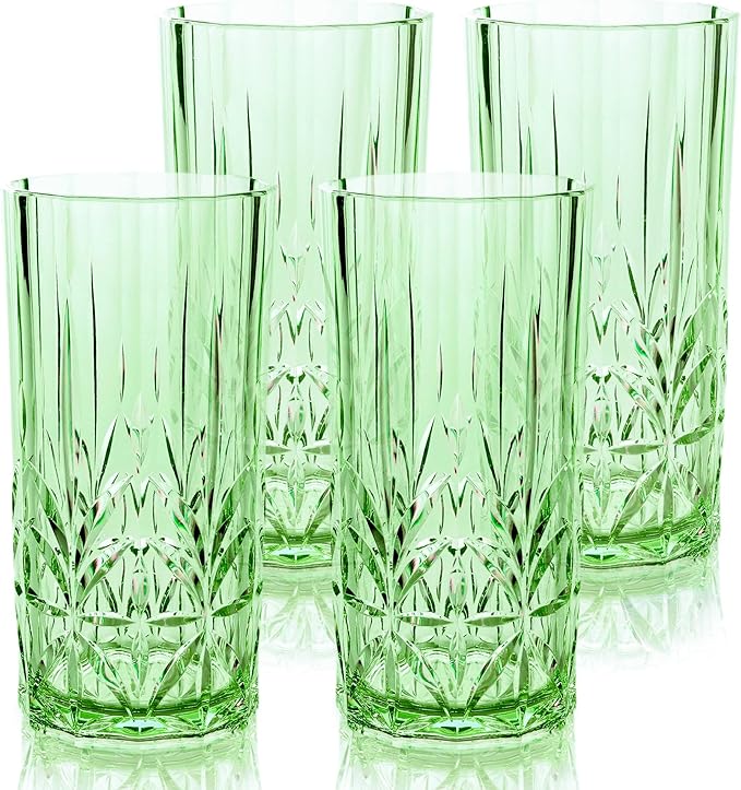 BELLAFORTE Shatterproof Tritan Tall Tumbler, Set of 4, 18oz - Myrtle Beach Drinking Glasses - Unbreakable Plastic Drinking Glasses for Gifting, Parties, New Year - BPA Free - Dishwasher Safe - Green