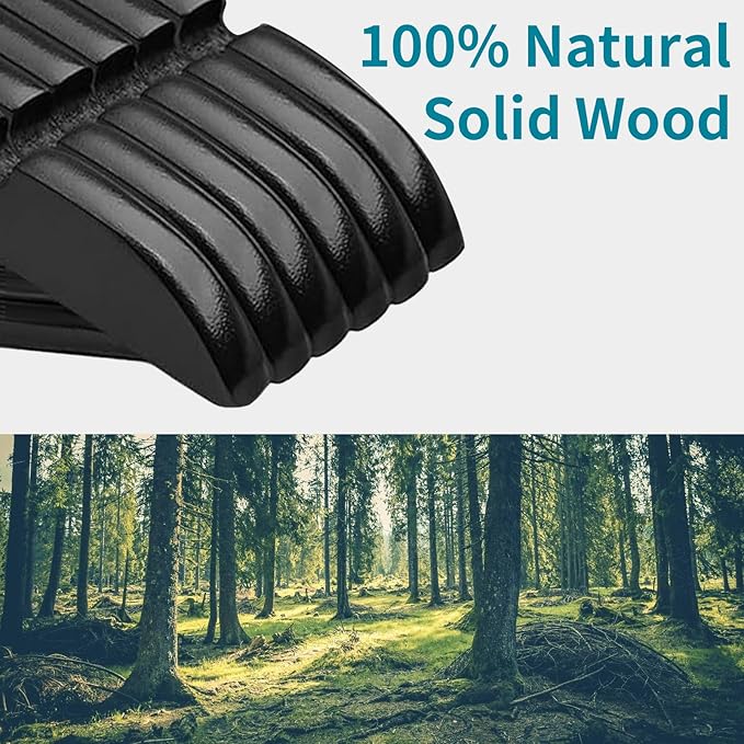 30 Pack Wooden Coat Hangers, 360° Swivel Hook, Suit Hangers with Anti-Slip Notches, Clothes Hangers for Jackets, Shirts, Dress, Black UAWY0530B