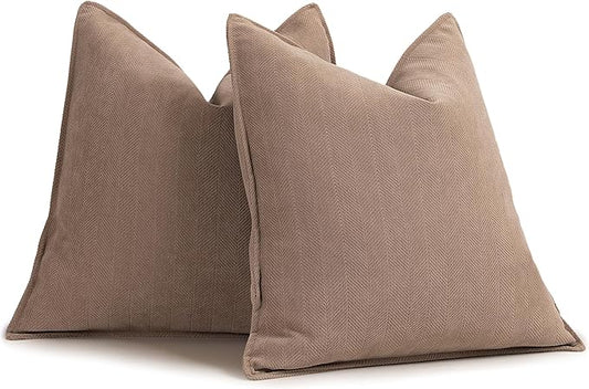 ZWJD Khaki Pillow Covers 16x16 Set of 2 Chenille Throw Pillow Covers with Elegant Design Soft and Luxurious Decorative Throw Pillows for Couch, Bed, and Home Decor