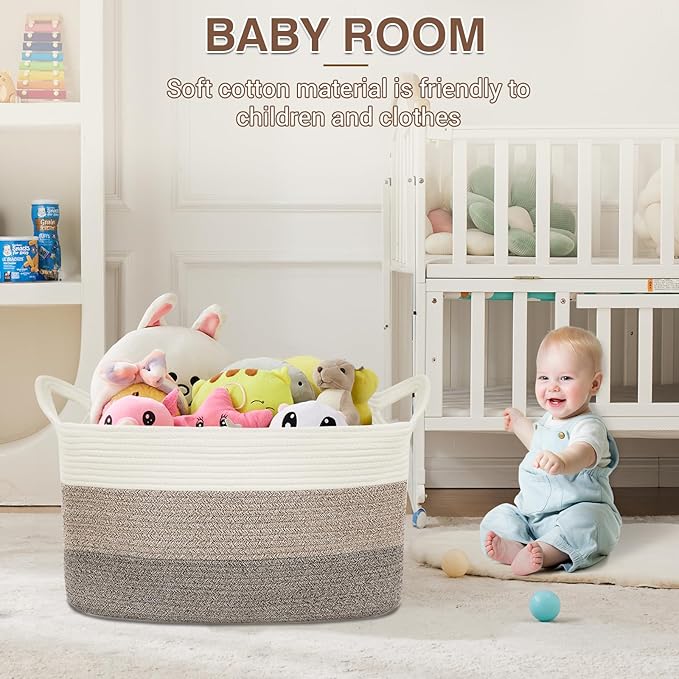 Large Laundry Hamper Blanket Basket，21.6''×14.9''×19.6'' Cotton Rope Woven Laundry Basket for Organizing, Rectangle Toy Basket for Living Room, Bedroom