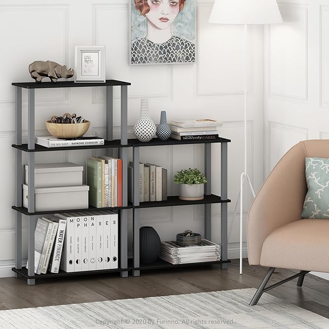Furinno Turn-S-Tube 3-Tier Compact Multipurpose Shelf 2-Pack, Black/Grey