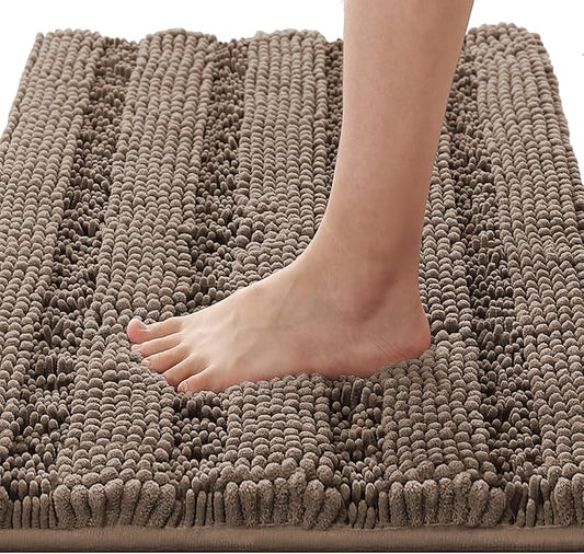 H.VERSAILTEX Bath Rugs for Bathroom Non Slip Bath Mats Extra Thick Chenille Striped Rug 20" x 32" Absorbent Non Skid Fluffy Soft Shaggy Washable Plush Mat for Indoor, Bath Room, Tub - Taupe Brown