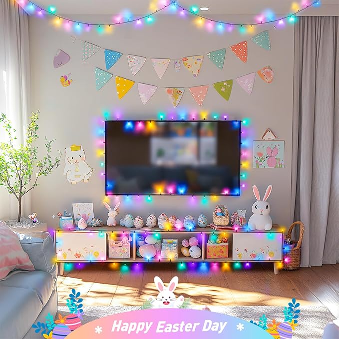 JMEXSUSS 400 LED Easter Lights Plug in, 132ft Multicolor Easter Lights String with Remote, Colorful String Lights for Bedroom Tree Room Party Easter Decorations