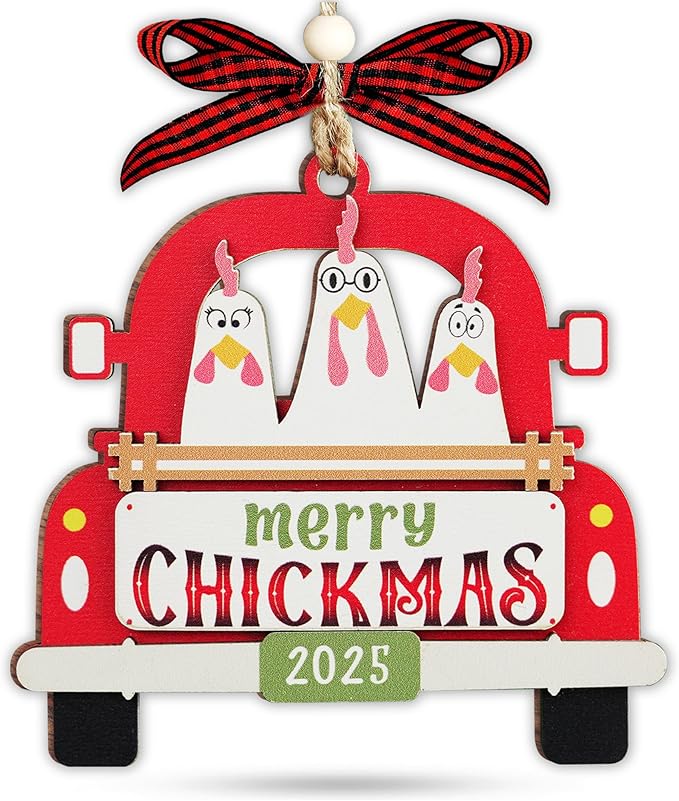 Chicken Christmas Ornaments 2025-2 Layer Chicken Ornament - Merry Chickmas Funny Ornament - Farm Animal Ornaments for Chicken Lovers - Animal Lovers Gifts for Women - Farm Decor