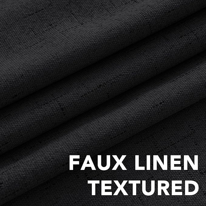 H.VERSAILTEX 100% Blackout Curtains for Bedroom Thermal Insulated Linen Textured Curtains Heat and Full Light Blocking Drapes Living Room Curtains 2 Panel Sets, Black, 52x45 Inch