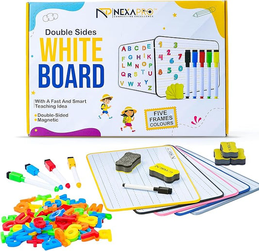 5 Pack Dry Erase Board 9x12 Magnetic Double-Sided Whiteboard for Kids, Marker Board with Markers, Small White Board for Students,Classroom Use,78Pieces Magnetic Letters Numbers & Educational Gifts