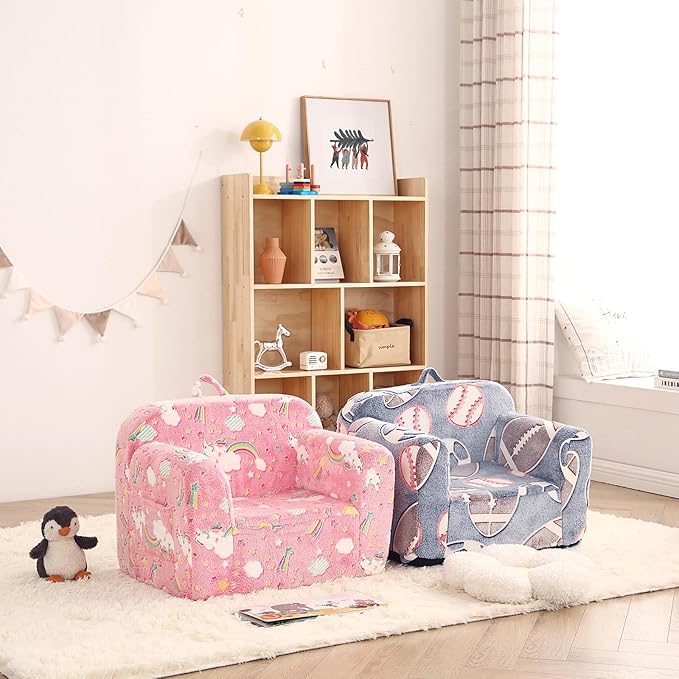 Toddler Chair Plush Kids Couch, Comfy Kids Sofa Toddler Lounger Chair for Bedroom, Convertible Toddler Couch for Girls and Boys, Reading Chair for Kids