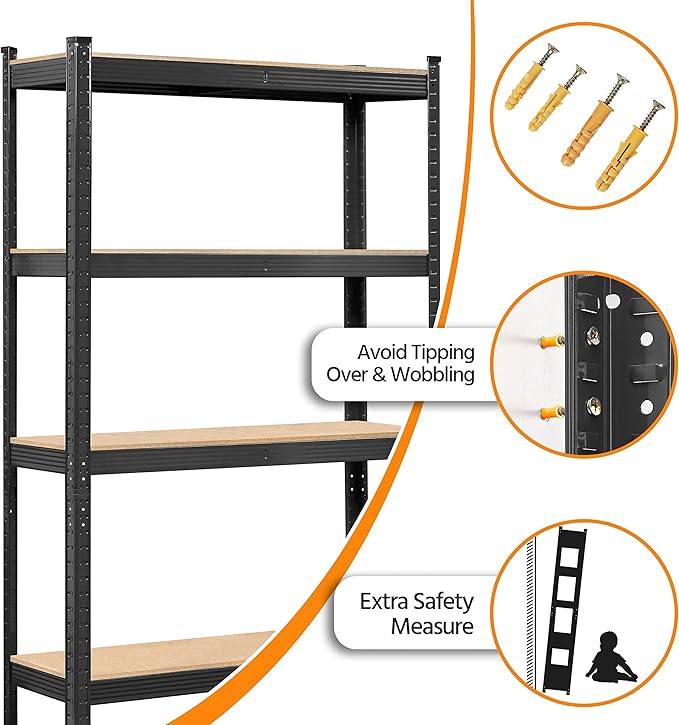 Yaheetech Standing Shelf Units, 5 Tier Storage Shelf, Heavy Duty Shelving, Adjustable Garage Shelves, Utility Rack Shelf Unit, Basement Warehouse Shed, 35.5″W× 12″D × 71″H - Black