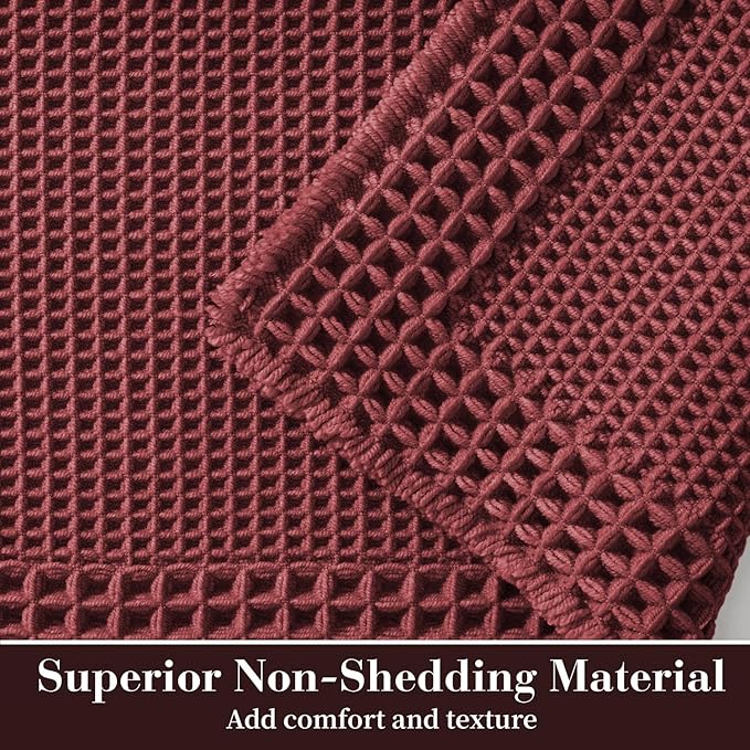 RESARE Waffle Bathroom Runner Rugs, Super Absorbent Bath Mat Non Slip Washable Quick Dry, Upgraded Ultra Soft Boho Bath Rugs with Tassels for Hallway Bedroom Laundry Room, 2'x4'(24"x48"), Dark Red