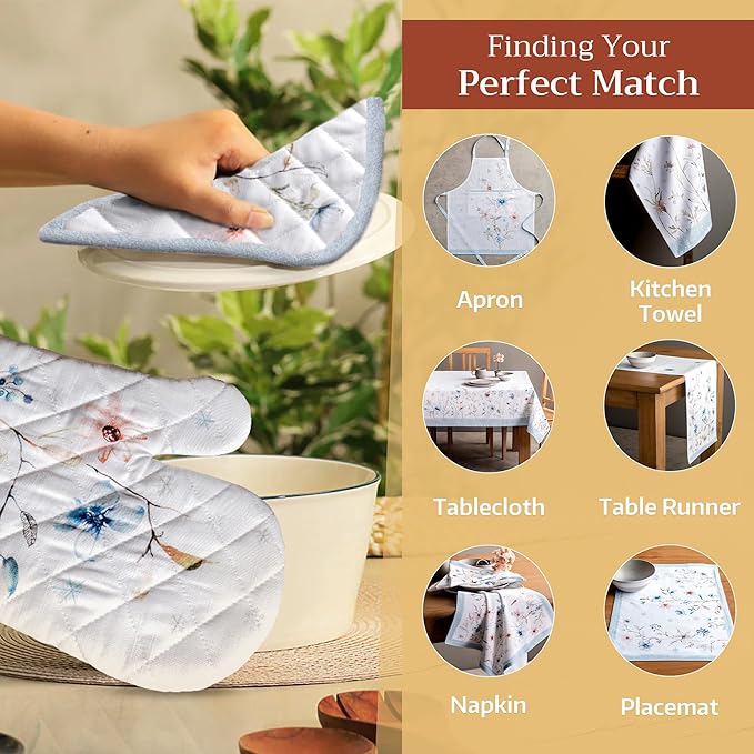 Maison d' Hermine Pot Holders 100% Cotton Heat Resistant Potholders 8" x 8" Hot Pads with Loop for Thanksgiving Christmas Decorations BBQ Cooking Baking Handling Hot Pans (Pack of 1, Ice Florals)